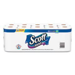 Scott® 1000 Bathroom Tissue, Septic Safe, 1-Ply, White, 1,000 Sheet/Roll, 20/Pack