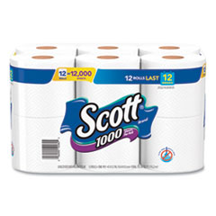 Scott® Toilet Paper, Septic Safe, 1-Ply, White, 1,000 Sheets/Roll, 12 Rolls/Pack, 4 Pack/Carton