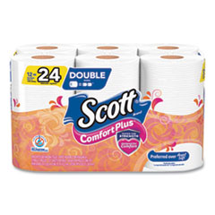 Scott® ComfortPlus Toilet Paper, Double Roll, Bath Tissue, Septic Safe, 1-Ply, White, 231 Sheets/Roll, 12 Rolls/Pack, 4 Packs/Carton