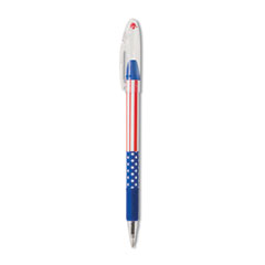 Pentel® R.S.V.P. Stars and Stripes Ballpoint Pen, Stick, Fine 0.7 mm, Black Ink, Red/White/Blue Barrel, Dozen