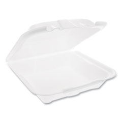 Pactiv Evergreen Vented Foam Hinged Lid Container, Dual Tab Lock Economy, 9.13 x 9 x 3.25, White, 150/Carton