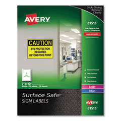 Avery® Surface Safe Removable Label Safety Signs, Inkjet/Laser Printers, 7 x 10, White, 15/Pack