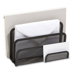 Wire Mesh Mail Sorter with Business Card Holder, 4 Sections, #6 1/4 to #16 Envelopes, 5.59 x 3.93 x 7.55, Matte Black