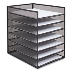 Front-Load Enclosed Wire Mesh Horizontal Document Organizer, 6 Sections, Letter-Size, 9.25 x 13.38 x 13.38, Matte Black