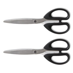 TRU RED™ Ambidextrous Stainless Steel Scissors, 8" Long, 3.86" Cut Length, Black Straight Symmetrical Handle, 2/Pack