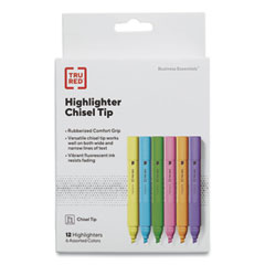 TRU RED™ Tank Style Chisel Tip Highlighter, Assorted Ink Colors, Chisel Tip, Assorted Barrel Colors, 12/Pack