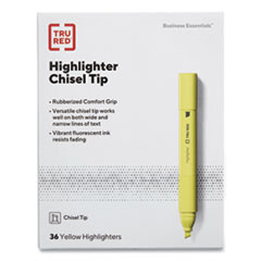 Tank Style Chisel Tip Highlighter, Yellow Ink, Chisel Tip, Yellow Barrel, 36/Pack