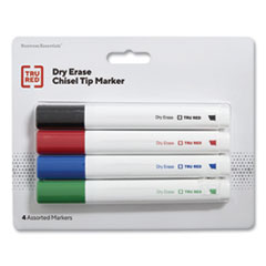 Dry Erase Marker, Tank-Style, Medium Chisel Tip, Assorted Colors, 4/Pack