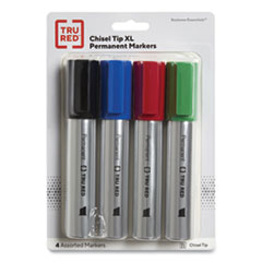 TRU RED™ XL Permanent Marker, Extra-Broad Chisel Tip, Assorted Colors, 4/Pack