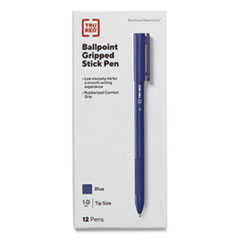 Gripped Ballpoint Pen, Stick, Medium 1 mm, Blue Ink, Blue Barrel, Dozen