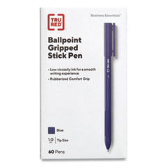 TRU RED™ Gripped Ballpoint Pen, Stick, Medium 1 mm, Blue Ink, Blue Barrel, 60/Pack