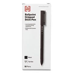 Gripped Ballpoint Pen, Stick, Medium 1 mm, Black Ink, Black Barrel, Dozen