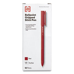 Gripped Ballpoint Pen, Stick, Medium 1 mm, Red Ink, Red Barrel, Dozen