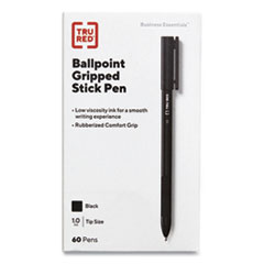 Gripped Ballpoint Pen, Stick, Medium 1 mm, Black Ink, Black Barrel, 60/Pack