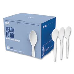 Perk™ Eco-ID Mediumweight Compostable Cutlery, Teaspoon, White, 300/Pack