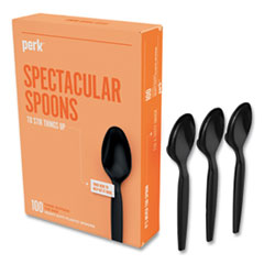 Perk™ Heavyweight Plastic Cutlery, Teaspoon, Black, 100/Pack