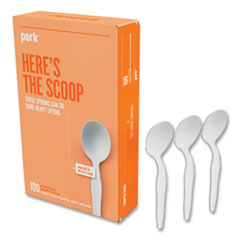 Perk™ Heavyweight Plastic Cutlery, Soup Spoon, White, 100/Pack