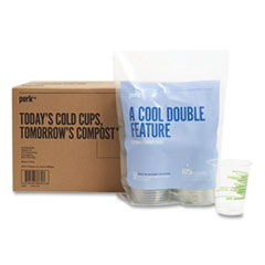Perk™ Eco-ID Compostable PLA Corn Plastic Cold Cups, 12 oz, Clear/Green, 50/Pack, 6 Packs/Carton