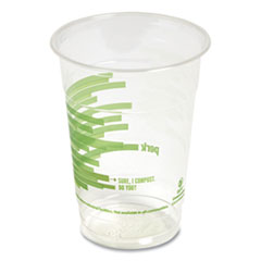 Perk™ Eco-ID Compostable PLA Corn Plastic Cold Cups, 16 oz, Clear/Green, 50/Pack, 6 Packs/Carton