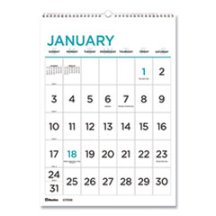 Blueline® 12-Month Large Print Wall Calendar, Large Print Formatting, 12 x 17, White/Blue Sheets, 12-Month (Jan to Dec): 2022