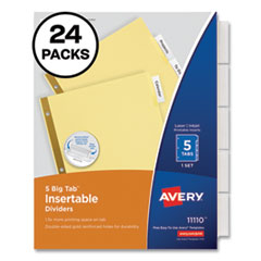Avery® Insertable Big Tab Dividers, 5-Tab, Double-Sided Gold Edge Reinforcing, 11 x 8.5, Buff, Clear Tabs, 24 Sets