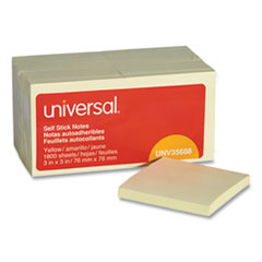 Universal® Self-Stick Note Pad Value Pack, 3" x 3", Yellow, 100 Sheets/Pad, 18 Pads/Pack