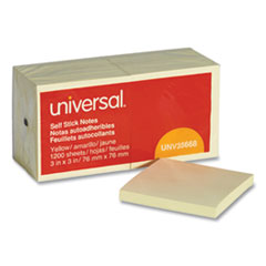 Universal® Self-Stick Note Pads, 3" x 3", Yellow, 100 Sheets/Pad, 12 Pads/Pack
