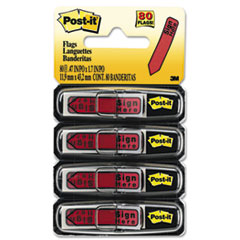 Post-it® Flags Arrow Message 1/2" Page Flags in Dispenser, "Sign Here", Red, 80/Pack