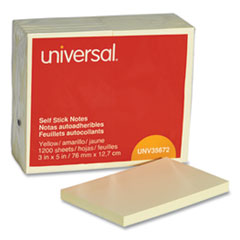 Universal® Self-Stick Note Pads, 3" x 5", Yellow, 100 Sheets/Pad, 12 Pads/Pack
