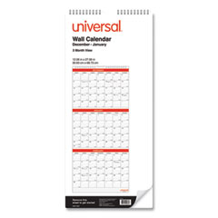 Universal® 3-Month Wall Calendar, 12 x 27, White/Black/Red Sheets, 14-Month (Dec to Jan): 2021 to 2023