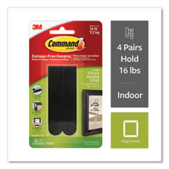 Command™ Picture Hanging Strips, Removable, Holds Up to 4 lbs per Pair, 0.75 x 3.65, Black, 4 Pairs/Pack