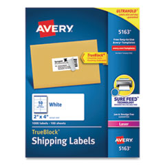 Avery® Shipping Labels w/ TrueBlock Technology, Laser Printers, 2 x 4, White, 10/Sheet, 100 Sheets/Box