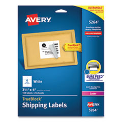 Avery® Shipping Labels w/ TrueBlock Technology, Laser Printers, 3.33 x 4, White, 6/Sheet, 25 Sheets/Pack