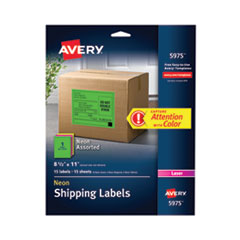 Avery® High-Visibility Permanent Laser ID Labels, 8.5 x 11, Asst. Neon, 15/Pack
