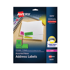 Avery® High-Visibility Permanent Laser ID Labels, 1 x 2.63, Asst. Neon, 450/Pack