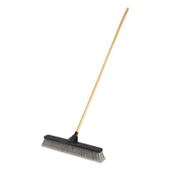 Rubbermaid® Commercial Push Brooms, 24 x 62, PET Bristles, Fine Debris, Wood Handle, Black