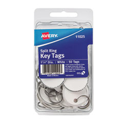 Avery® Key Tags with Split Ring, 1 1/4 dia, White, 50/Pack