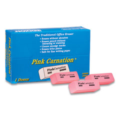 Dixon® Pink Carnation Erasers, For Pencil Marks, Rectangular Block, Medium, Pink, Dozen