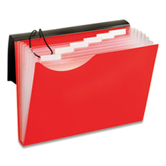 Seven-Pocket Poly Expanding File, 1" Expansion, 7 Sections, Elastic Cord Closure, 1/6-Cut Tabs, Letter Size, Red
