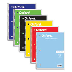 Oxford™ Coil-Lock Wirebound Notebooks, 3-Hole Punched, 1 Subject, Medium/College Rule, Randomly Assorted Covers, 10.5 x 8, 70 Sheets