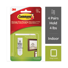 Command™ Picture Hanging Strips, Removable, Holds up to 4 lbs per Pair,  0.63 x 1.81, White, 8 Pairs/Pack