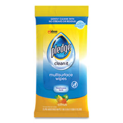 Pledge® Multi-Surface Cleaner Wet Wipes, Cloth, Fresh Citrus, 7 x 10, 25/Pack, 12/Carton