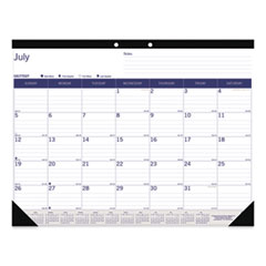 Blueline® Academic Monthly Desk Pad Calendar, 22 x 17, White/Blue/Gray Sheets, Black Binding/Corners,13-Month (July-July): 2021-2022