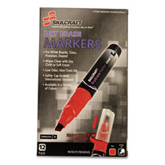 7520015105661, SKILCRAFT Dry Erase Marker, Broad Chisel Tip, Red, Dozen