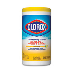 Clorox® Disinfecting Wipes, 7 x 7 3/4, Crisp Lemon, 75/Canister