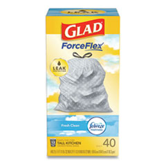 Glad® OdorShield Tall Kitchen Drawstring Bags, 13 gal, 0.78 mil, 24" x 27.38", White, 40 Bags/Box, 6 Boxes/Carton
