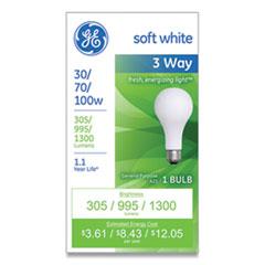 GE Incandescent SW 3-Way A21 Light Bulb, 30/70/100 W, Soft White