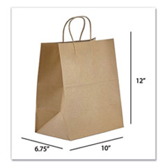 Prime Time Packaging Kraft Paper Bags, Bistro, 10 x 6.75 x 12, Natural, 250/Carton