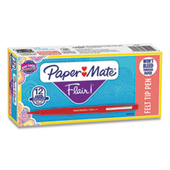 Paper Mate® Point Guard Flair Felt Tip Porous Point Pen, Stick, Medium 0.7 mm, Red Ink, Red Barrel, Dozen