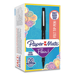 Paper Mate® Point Guard Flair Felt Tip Porous Point Pen, Stick, Medium 0.7 mm, Black Ink, Black Barrel, 36/Box